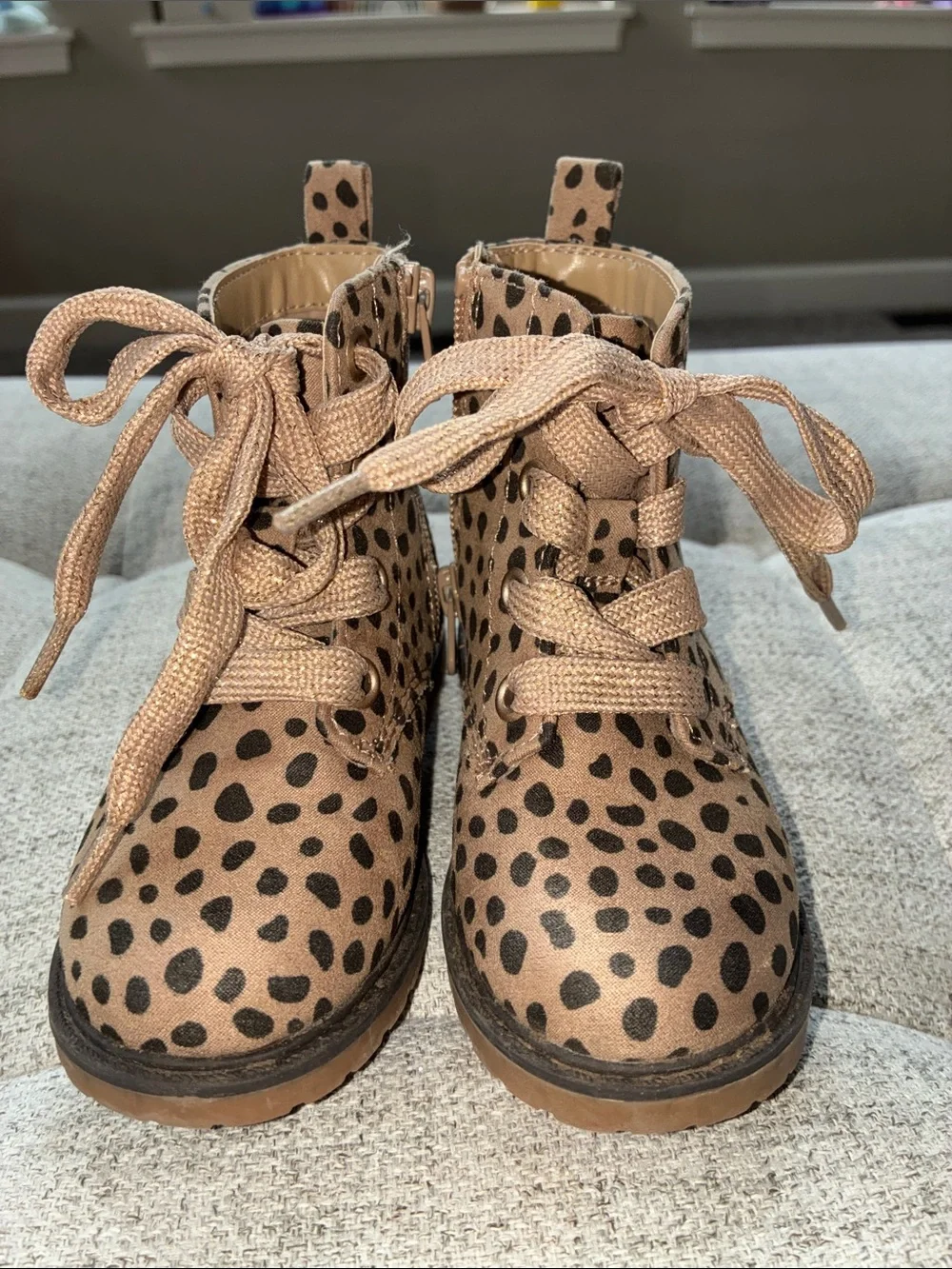 Cat & Jack Tan Leopard-Print Lace-Up Kids Ankle Boots